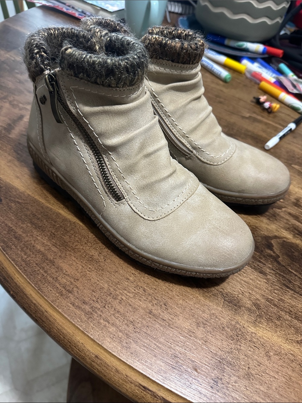 Spring Step Beige Ankle Booties with Knit Cuff
